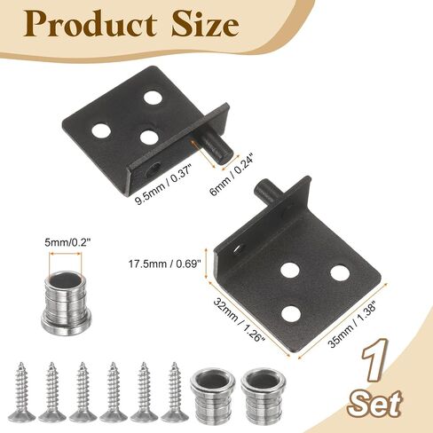 uxcell 4Set Pivot Hinge, 35 x 32 mm Heavy Duty Stainless Steel Concealed Shaft Door Hinges with Bushing Kit for Furniture Cabinets Wood Doors, Black in Saudi Arabia