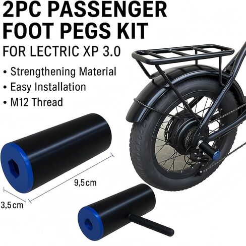 طقم أوتاد قدم الركاب مكون من قطعتين لجهاز Lectric XP 3.0، مساند قدم خلفية سهلة التركيب، خيط M12، مادة تقوية، 9.5 سم in Kuwait