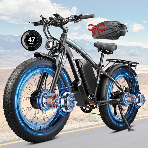 Dual Motor Ebike 6000W Peak for Adults - 58V 34AH Certified Battery 24 Inch Fat Tire Electric Bike LCD Display Fast 47MPH 105 Miles Range for All Terrain in Saudi Arabia