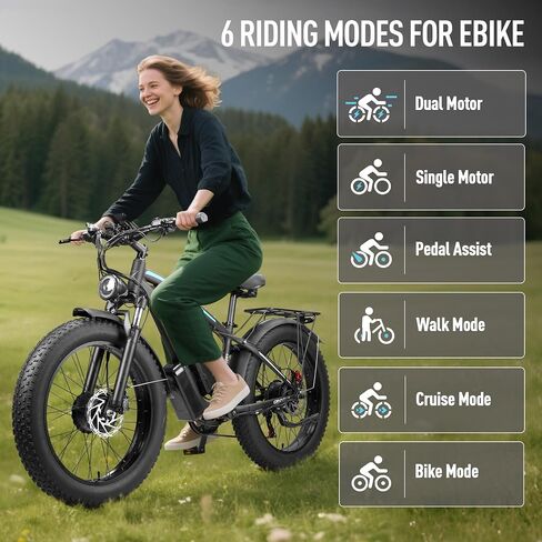 Dual Motor Ebike 6000W Peak for Adults - 58V 34AH Certified Battery 24 Inch Fat Tire Electric Bike LCD Display Fast 47MPH 105 Miles Range for All Terrain in Saudi Arabia