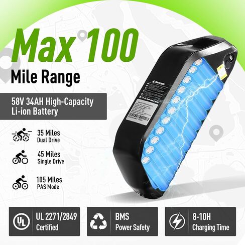 محرك مزدوج Ebike 6000W Peak للبالغين - بطارية معتمدة 58V 34AH 24 بوصة دراجة كهربائية بإطار سميك شاشة LCD سريعة 47 ميل في الساعة 105 ميل لجميع التضاريس in Kuwait