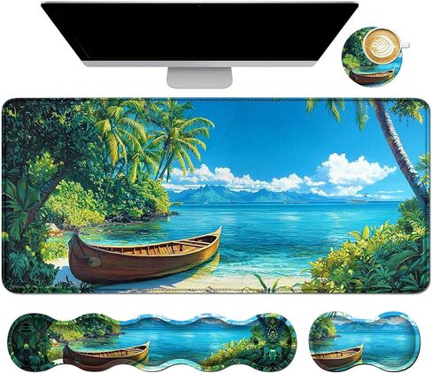 4pcs Memory Foam لوحة مفاتيح الماوس لوحة الراحة والمكتب ألعاب حصيرة 31.5 " * 11.8" مع الحواف المخيمة + وسادة معصم الماوس + مجموعة الوقايات ، واقي لوحة مكتب غير انزلاق للكمبيوتر المحمول ، الجمجمة in Saudi Arabia