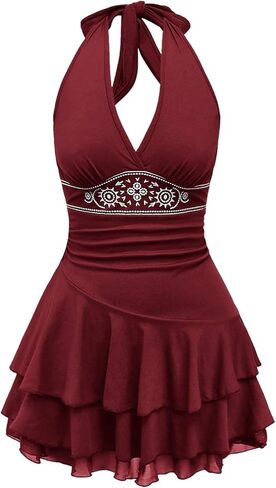Verdusa Women’s V Hippie Hippie Halter Tiered Dress Ruched Mini Shuffle Y2K ملابس غربية XS-4XL in Kuwait