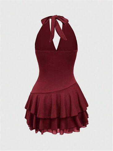 Verdusa Women’s V Hippie Hippie Halter Tiered Dress Ruched Mini Shuffle Y2K ملابس غربية XS-4XL in Kuwait