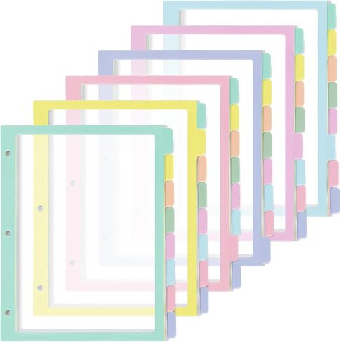 GISGFIM 48PCS/6 SET 8 TAB TAB BINDER DISPIDERS CLAY COLL 3 RING BINDER DISIDERS مع علامات التبويب Multicolor Boho Page Dividers 3 Hole Punch File Dividers for School Office File Organizer in Kuwait