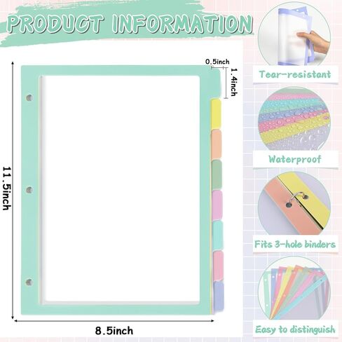 GISGFIM 48PCS/6 SET 8 TAB TAB BINDER DISPIDERS CLAY COLL 3 RING BINDER DISIDERS مع علامات التبويب Multicolor Boho Page Dividers 3 Hole Punch File Dividers for School Office File Organizer in Kuwait