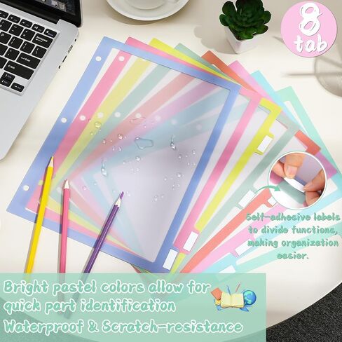 GISGFIM 48PCS/6 SET 8 TAB TAB BINDER DISPIDERS CLAY COLL 3 RING BINDER DISIDERS مع علامات التبويب Multicolor Boho Page Dividers 3 Hole Punch File Dividers for School Office File Organizer in Kuwait