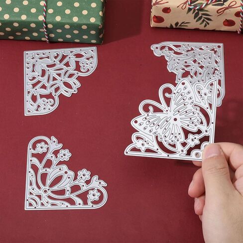 GLOBLELAND 4 Pieces Square Hollow Out Background Frame Cutting Dies Metal Corner Lace Die Embossing Stencils for DIY Card Scrapbooking Craft Album Paper Decor in Kuwait