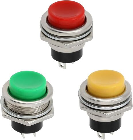 eMagTech 3PCS Electric Guitar Kill Switch Momentary Push Button, Mounting Hole 16mm, Button Diameter 13mm, Length 24.6mm, 1.5A 250VAC / 3A 125VAC, Yellow/Red/Green in Saudi Arabia