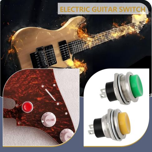 eMagTech 3PCS Electric Guitar Kill Switch Momentary Push Button, Mounting Hole 16mm, Button Diameter 13mm, Length 24.6mm, 1.5A 250VAC / 3A 125VAC, Yellow/Red/Green in Saudi Arabia