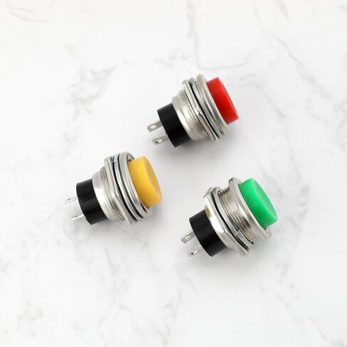 eMagTech 3PCS Electric Guitar Kill Switch Momentary Push Button, Mounting Hole 16mm, Button Diameter 13mm, Length 24.6mm, 1.5A 250VAC / 3A 125VAC, Yellow/Red/Green in Saudi Arabia