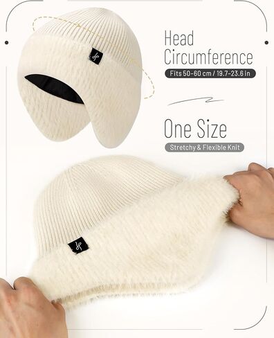 Winter Fleece-Lined Beanie with Earflaps, Warm Windproof Unisex Beanie Hat for Skiing, Hiking & Outdoor Winter Sports in Saudi Arabia