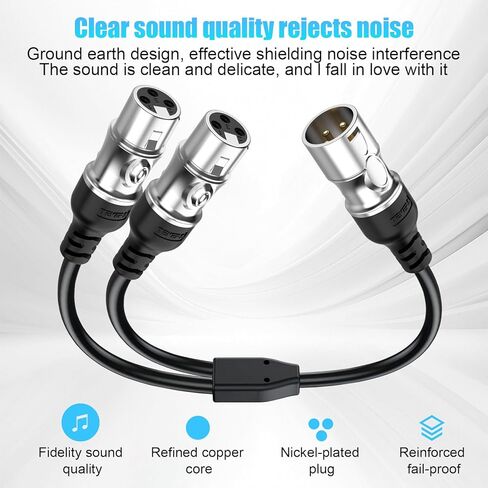 كابل مقسم XLR، محول XLR ذكر إلى محول أنثى XLR ثنائي، موزع ميكروفون متوازن ثلاثي الأطراف لخلاط الصوت، ومكبر الصوت، ومكبر الصوت، واستخدام المسرح والاستوديو، 0.3 متر in Kuwait