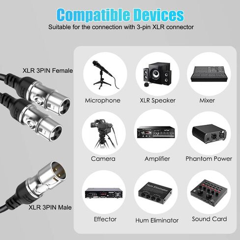 كابل مقسم XLR، محول XLR ذكر إلى محول أنثى XLR ثنائي، موزع ميكروفون متوازن ثلاثي الأطراف لخلاط الصوت، ومكبر الصوت، ومكبر الصوت، واستخدام المسرح والاستوديو، 0.3 متر in Kuwait