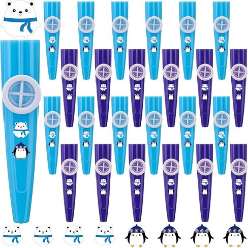 24 Pcs Summer Christmas Kazoos Luau Party Favors Blue Green Kazoo Bulk with Flamingo Claus Stickers Plastic Musical Instruments Toys for Summer Christmas Pool Party Supplies in Saudi Arabia