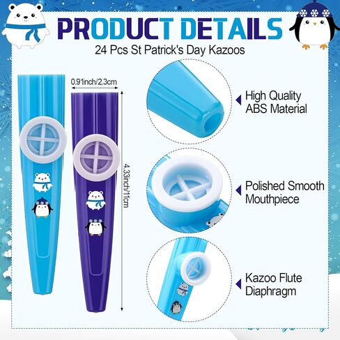 24 Pcs Summer Christmas Kazoos Luau Party Favors Blue Green Kazoo Bulk with Flamingo Claus Stickers Plastic Musical Instruments Toys for Summer Christmas Pool Party Supplies in Saudi Arabia