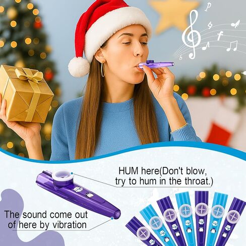 24 Pcs Summer Christmas Kazoos Luau Party Favors Blue Green Kazoo Bulk with Flamingo Claus Stickers Plastic Musical Instruments Toys for Summer Christmas Pool Party Supplies in Saudi Arabia