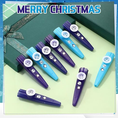 24 Pcs Summer Christmas Kazoos Luau Party Favors Blue Green Kazoo Bulk with Flamingo Claus Stickers Plastic Musical Instruments Toys for Summer Christmas Pool Party Supplies in Saudi Arabia