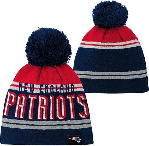 Outerstuff NFL Boys Youth (8-20) New England Patriots Helix Jacquard قبعة شتوية دافئة مع بوم بوم للأطفال، مقاس واحد in Saudi Arabia
