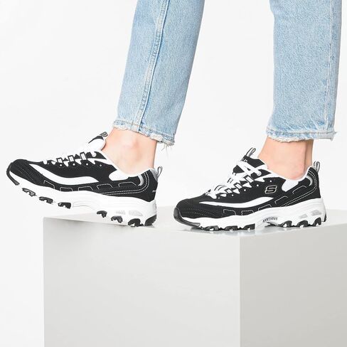 Skechers Sport Women's D'Lites Memory Foam Lace-up Sneaker,Biggest Fan Navy/White,8 M US in Kuwait