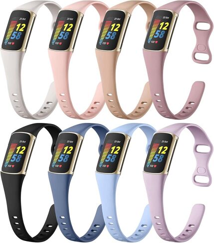 8 حزم من الأربطة المتوافقة مع Fitbit Charge 5/Charge 6 Bands للنساء والرجال، ملحقات سوار معصم بديل من السيليكون النحيف المقاوم للماء لتتبع اللياقة البدنية Fitbit Charge 5/6 in Saudi Arabia