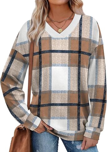 WIHOLL Sweatshirt for Women V Neck Sweaters Long Sleeve Shirts Fall Clothes Ribbed Collar 2025 Trendy Fashion in Saudi Arabia