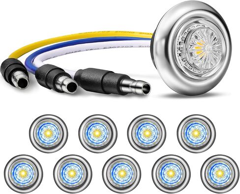 Partsam 10Pcs 3/4 Inch 3 Colors Led Side Marker Lights Amber to Blue Auxiliary Light, Clear Lens Clearance Bullet Lights Indicator Penny Light with Trim Ring Bezel for Trailer Truck RV Bus Waterproof in Saudi Arabia