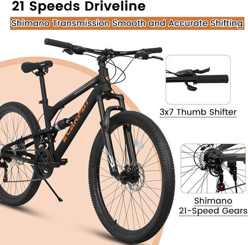 دراجة جبلية بنظام التعليق الكامل، عجلة 24/26 بوصة، دراجة جبلية 21 سرعة مع فرامل قرصية مزدوجة، ناقل إبهام، إطار من الصلب الكربوني دراجة MTB للمراهقين البالغين والرجال والنساء وركاب الدرب in Kuwait