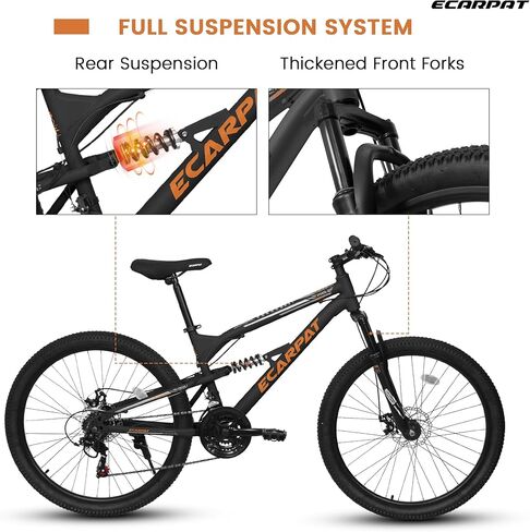 دراجة جبلية بنظام التعليق الكامل، عجلة 24/26 بوصة، دراجة جبلية 21 سرعة مع فرامل قرصية مزدوجة، ناقل إبهام، إطار من الصلب الكربوني دراجة MTB للمراهقين البالغين والرجال والنساء وركاب الدرب in Kuwait