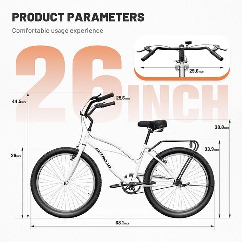 Betterland Beach Cruiser Bike, 24/26 inch Commuter Bicycle for Adult Men and Women, Comfortable City Bikes with Rear Rack or Basket in Kuwait
