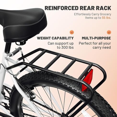 Betterland Beach Cruiser Bike, 24/26 inch Commuter Bicycle for Adult Men and Women, Comfortable City Bikes with Rear Rack or Basket in Kuwait