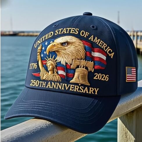 Eagle - United States 250th Anniversary Hat, Embroidered American Bald Eagle, Statue of Liberty & Liberty Bell Design (US, Alpha, One Size, Large, red) in Saudi Arabia