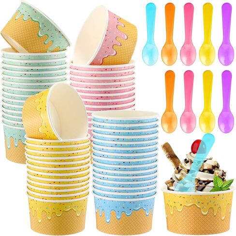 40 Pack 6 oz Ice Cream Cups with Spoons Paper Dessert Cups Colorful Sundae Bowls Disposable Ice Cream Containers for Hot Soup Spring Summer Graduation Bar Party Supplies in Saudi Arabia