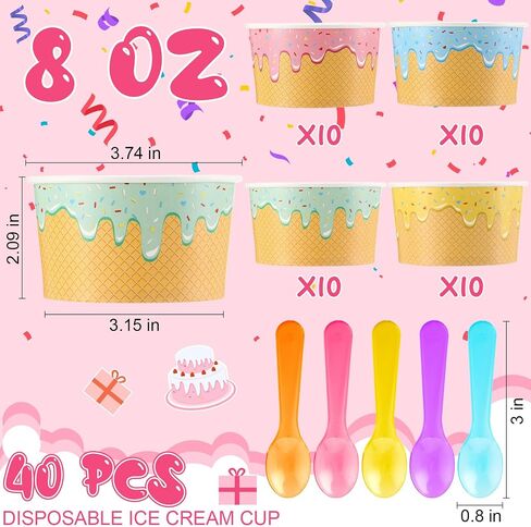 40 Pack 6 oz Ice Cream Cups with Spoons Paper Dessert Cups Colorful Sundae Bowls Disposable Ice Cream Containers for Hot Soup Spring Summer Graduation Bar Party Supplies in Saudi Arabia