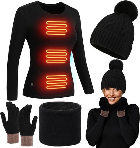 4 Pcs Size Heated Thermal Tops for Men Women with Knitted Hat Glove Scarf Electric Heated Underwear Long Sleeves in Saudi Arabia
