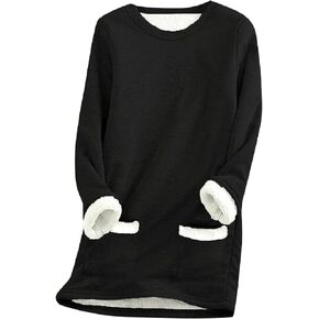 Women's Winter Warm Sherpa Lined Fleece Crewneck Long Sleeve Sweatshirt Pullover Loungewear Tunic Tops in Kuwait