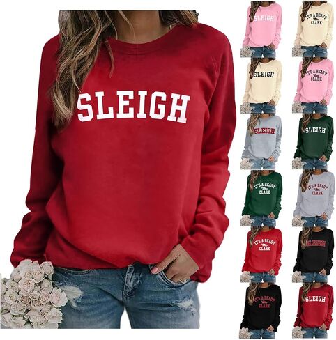 Sleigh Sweatshirt for Women Christmas Crewneck Sweatshirt Casual Loose Long Sleeve Pullover Shirts 2025 Fashion Tops in Saudi Arabia