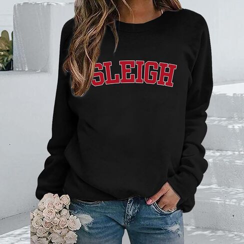 Sleigh Sweatshirt for Women Christmas Crewneck Sweatshirt Casual Loose Long Sleeve Pullover Shirts 2025 Fashion Tops in Saudi Arabia