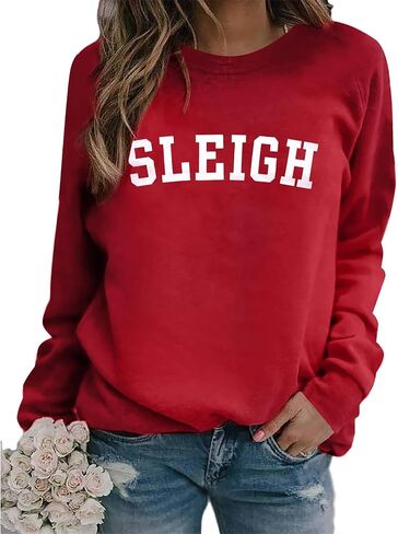 Sleigh Sweatshirt for Women Christmas Crewneck Sweatshirt Casual Loose Long Sleeve Pullover Shirts 2025 Fashion Tops in Saudi Arabia