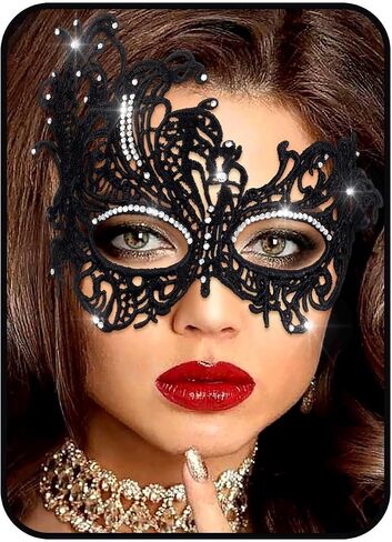 Tgirls Rhinestone Masquerade Mask Crystal Tassel Lace Mask Costume Party Eye Mask Sparkly Face Masks in Kuwait