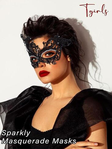 Tgirls Rhinestone Masquerade Mask Crystal Tassel Lace Mask Costume Party Eye Mask Sparkly Face Masks in Kuwait