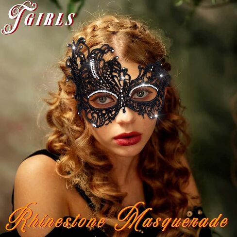 Tgirls Rhinestone Masquerade Mask Crystal Tassel Lace Mask Costume Party Eye Mask Sparkly Face Masks in Kuwait