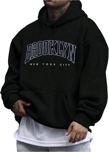 SOLY HUX Men's Letter Graphic Hoodies Drawstring Long Sleeve Oversized Sweatshirt Loose Pullover Top in Kuwait