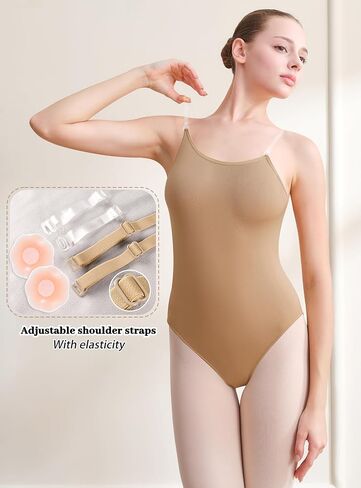 Nude Leotard for Women Girls Dance Undergarment Ballet Leotard Seamless Camisole Dancewear with Nipple Covers in Saudi Arabia