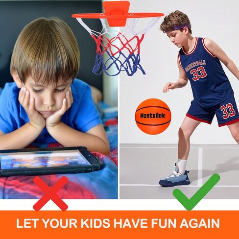 Indoor Silent Basketball Size 7 with Hoop (29.5") – Airless Foam Ball for Quiet Indoor Dribbling, Ships Uncompressed, Foldable Wall-Mounted Hoop with Adhesive Mount, No Drilling in Saudi Arabia