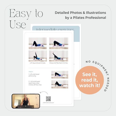 بطاقات Pilates للتمرين المنزلي - بطاقات فلاش مع صور ومقاطع فيديو - اختياري للاستخدام مع Pilates Ring Circle Ball- - 56 بطاقة تمرين لمجموعة Pilates في المنزل- in Saudi Arabia