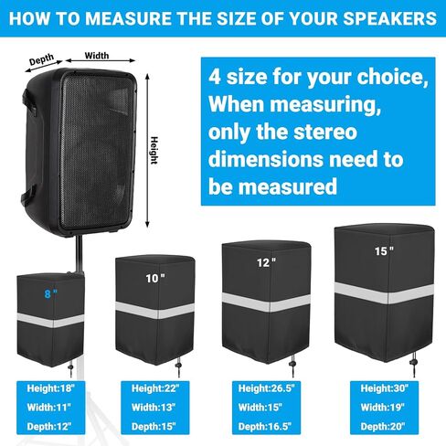 Speaker Cover for 8-15" inch Powered Speaker Mounted on Stand, Outdoor Waterproof Speaker Cover with Adjustable Drawstring, Dustproof & UV Protection (2 Pack xBlack, 12“) in Saudi Arabia