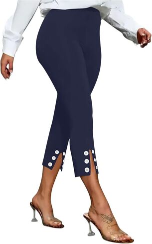 سروال كابري نسائي فستان يوغا كابري طماق قابل للتمدد للعمل والعمل الكاجوال كابري عالي الخصر سروال مكتب in Kuwait