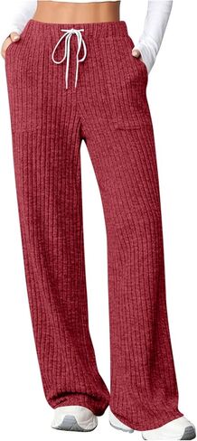 Women's Wide Leg Lounge Yoga Pants Baggy Sweatpants Ribbed Knit High Waisted Comfy Workout Pants Soft Trousers in Saudi Arabia