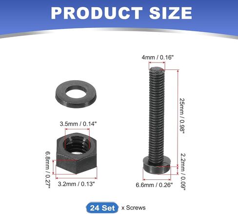 PATIKIL M4x8mm Black Nylon Bolts Plastic Nuts Full Thread Head Screws, 24 Pcs in Saudi Arabia